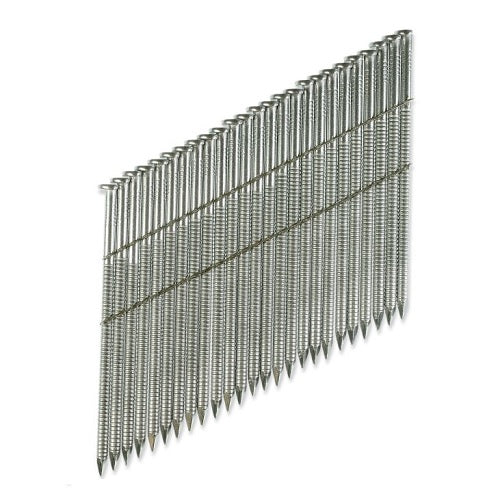3 1/4" .131" 304 Stainless Steel 28 Degree Wire Weld Clipped Head Ring- Shank Collated Nails - 1000 Count