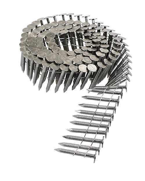 .120" 316 Stainless Steel 15 Degree Wire Coil Full Round Head Ring-Shank Roofing Nails