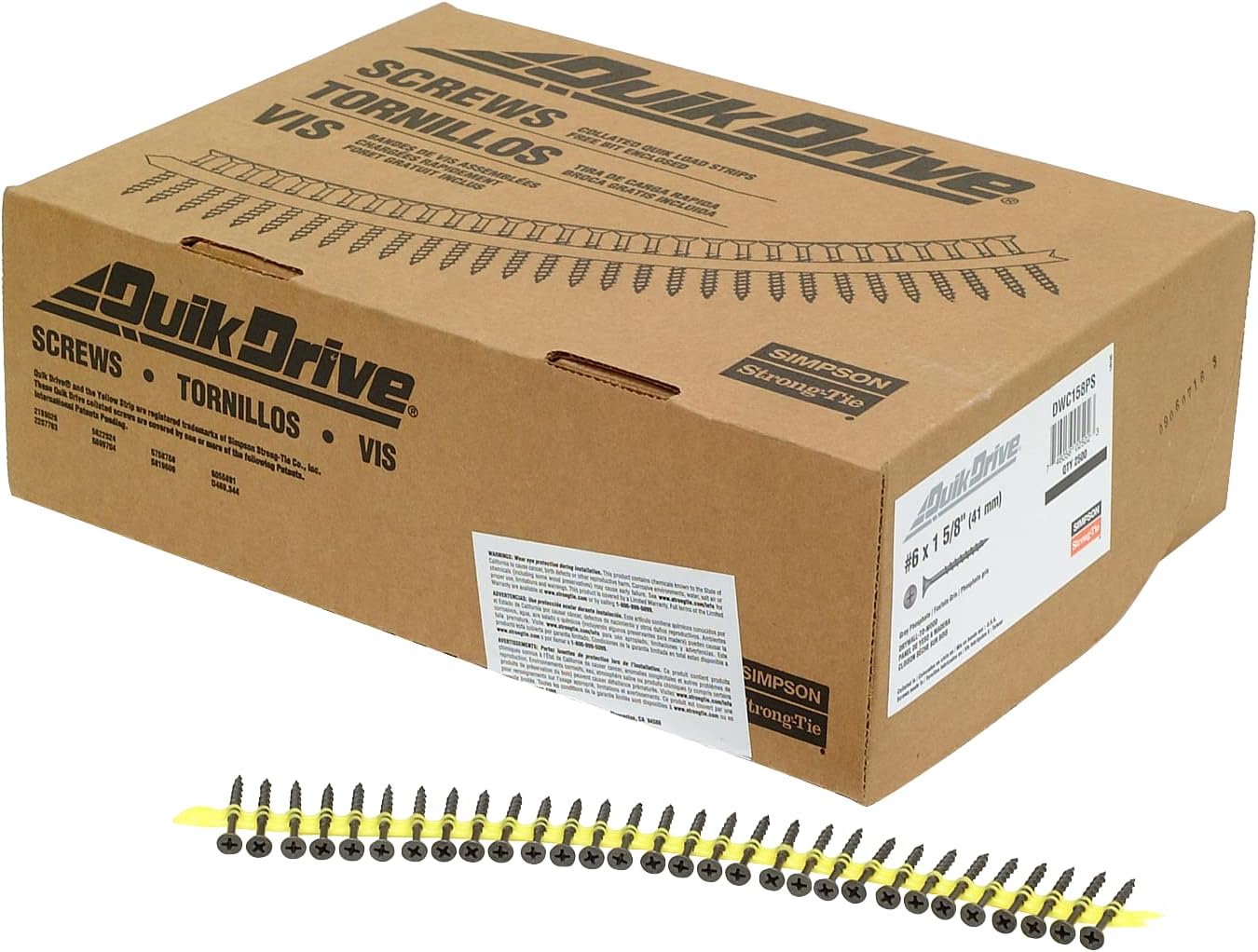 DWC158PS Simpson Strong-Tie 1-5/8" DWC Collated Drywall Screw Gray Phosphate Coated 2500-CT Carton