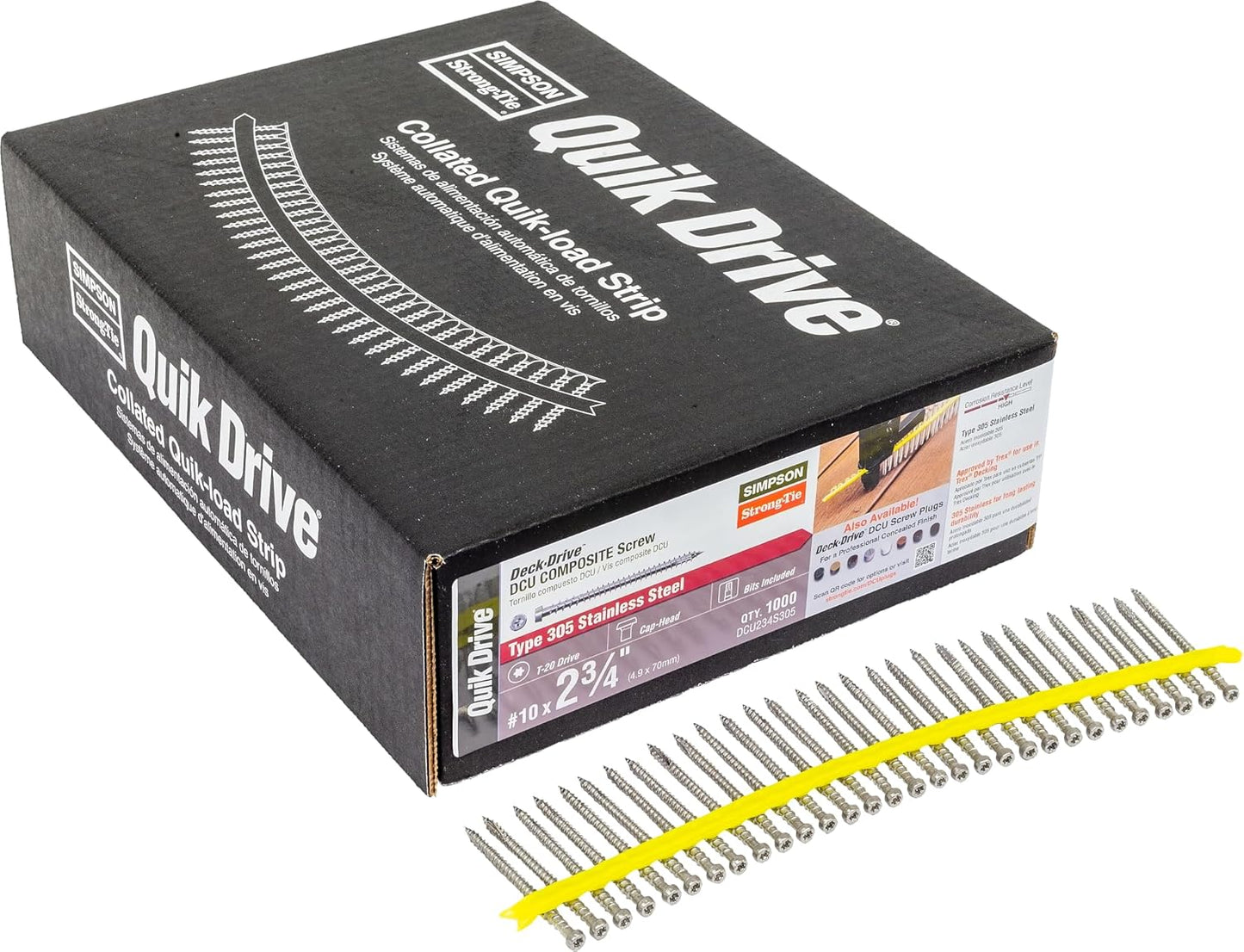 DCU234S305 Simpson Strong-Tie 2-3/4" DCU Deck-Drive Collated Composite Screw Type 305 Stainless Steel 1000-CT Carton