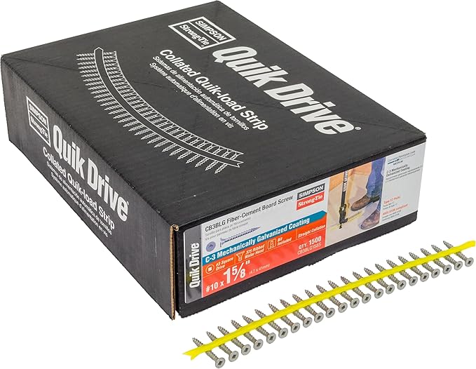 CB3BLG158S 1-5/8" C-3 Mechanically Galvanized Coated #10 Fiber-Cement Board Collated Screw 1500-CT Carton