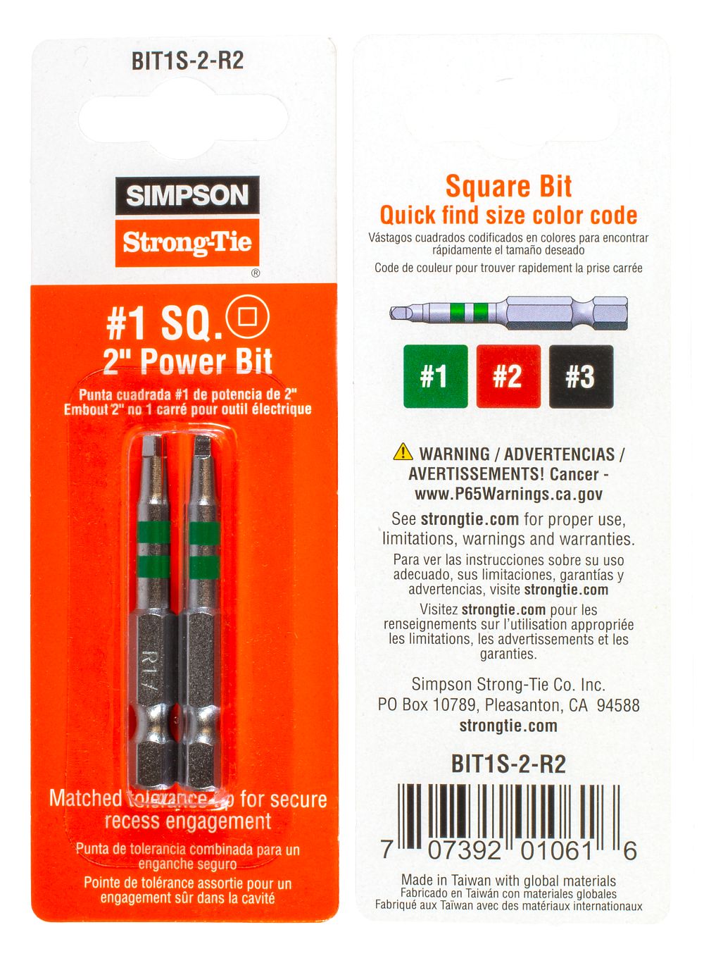 BIT1S-2-R2 #1 Square 2" Power Bit Pack of 2