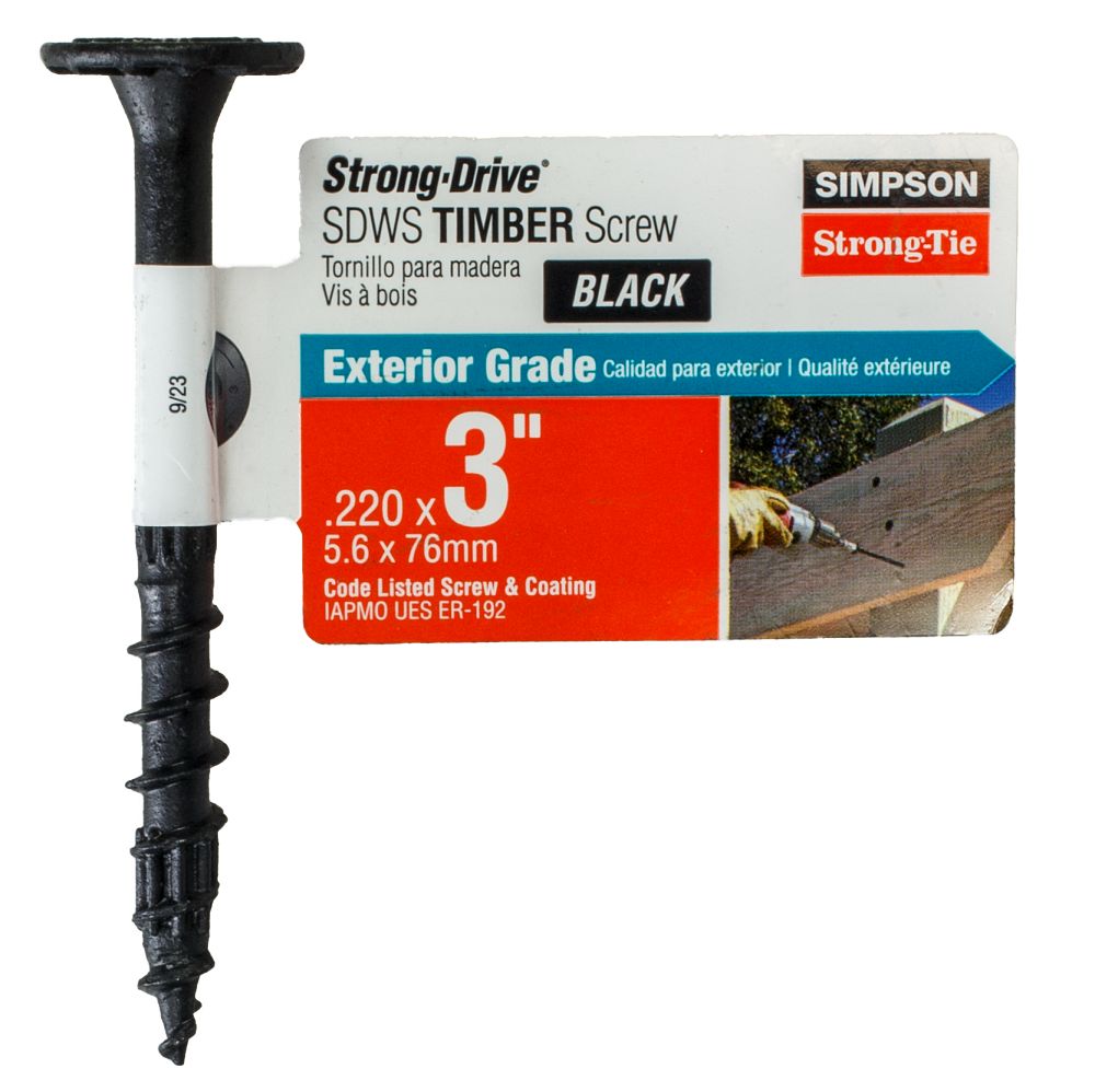 SDWS22300DBB-RP1 .220" X 3" SDWS Timber Screw with Black Double Barrier Coating Individual Screw