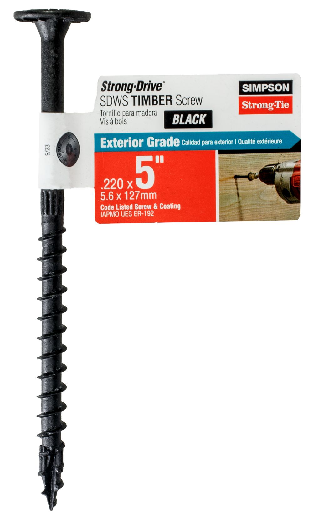 SDWS22500DBB-RP1 .220" X 5" SDWS Timber Screw with Black Double Barrier Coating Individual Screw