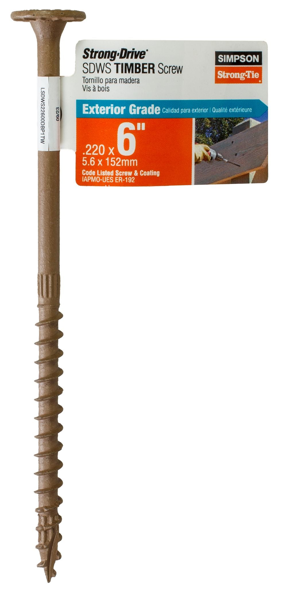 SDWS22600DB-RP1 .220" X 6" SDWS Timber Screw with Quik Guard Coating Individual Screw