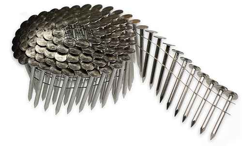 .120" 304 Stainless Steel 15 Degree Wire Coil Full Round Head Smooth-Shank Roofing Nails